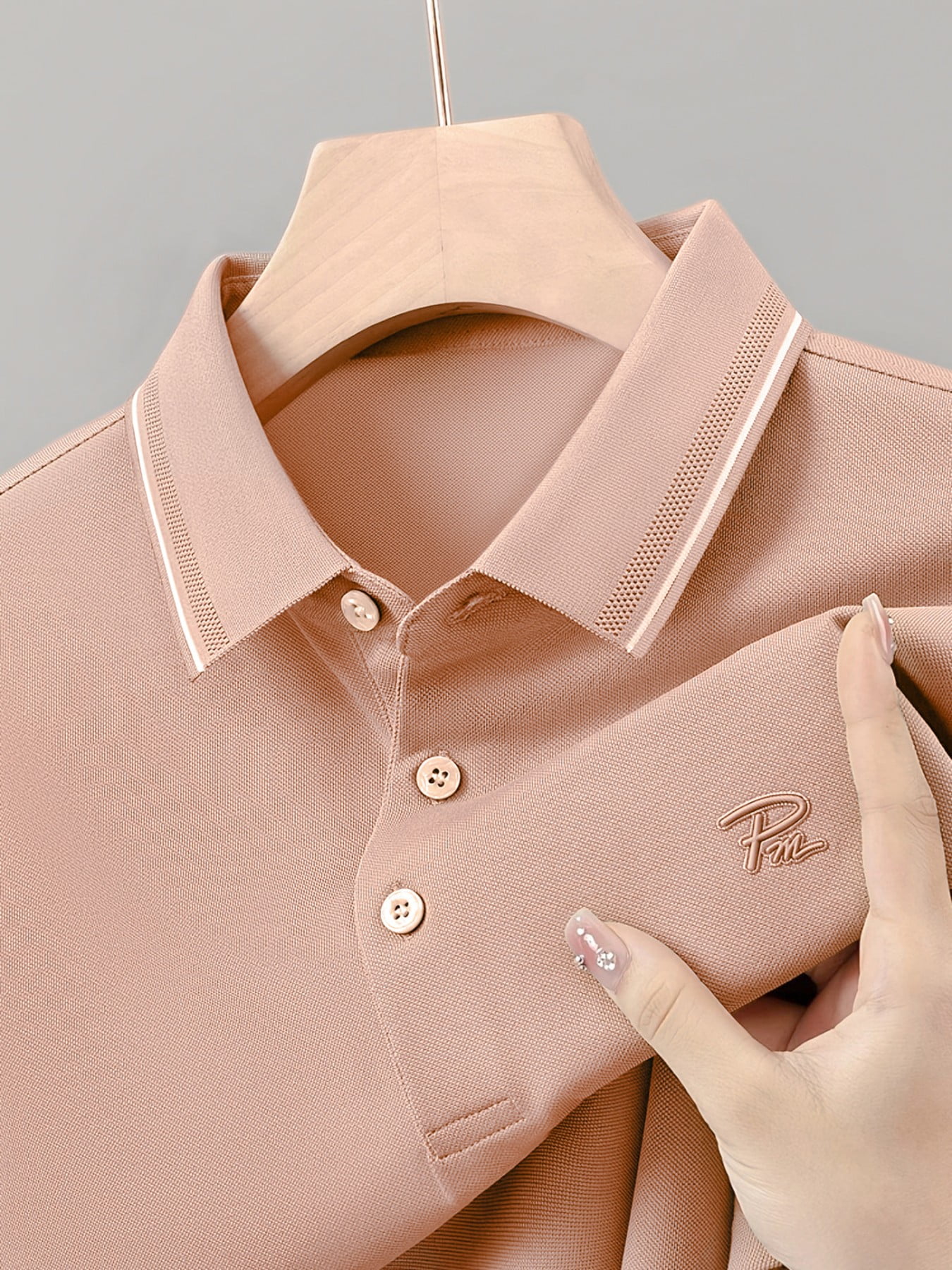 100% Knitting Dying PK Cotton Polo Shirt [Pm-Dusty Rose]